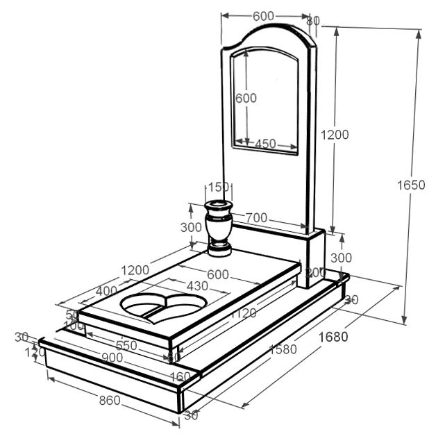 Розміри Мармуровий пам'ятник елітний одинарний з білого мармуру Волокас з серцем різьблена робота к11-vol-pf-120-60-08-011-r-ck