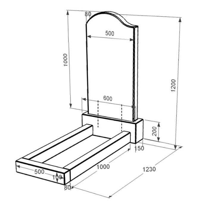 Размеры Гранитный камень на могилу юношам одинарный из черного гранита Коростышев с волной резной к1-kor-pf-100-50-08-011-l