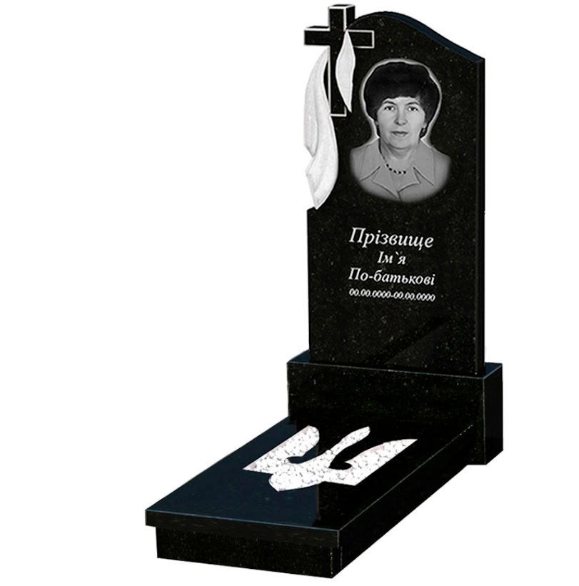 Основное Гранитный памятник с Трезубом резным одинарный из черного гранита Коростышев к8-kor-pf-120-60-08-142