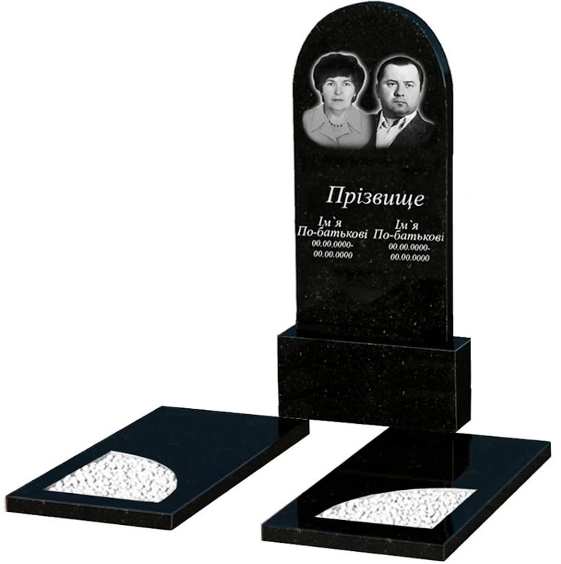 Основне Надгробок із граніту з вирізаним куточком подвійний із чорного граніту Коростишів к18-kor-pf-120-60-08-006