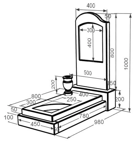 Размеры Памятник из мрамора от производителя Украина одинарный из мрамора Дайна с вырезанным уголком к24-dan-pf-80-40-05-011