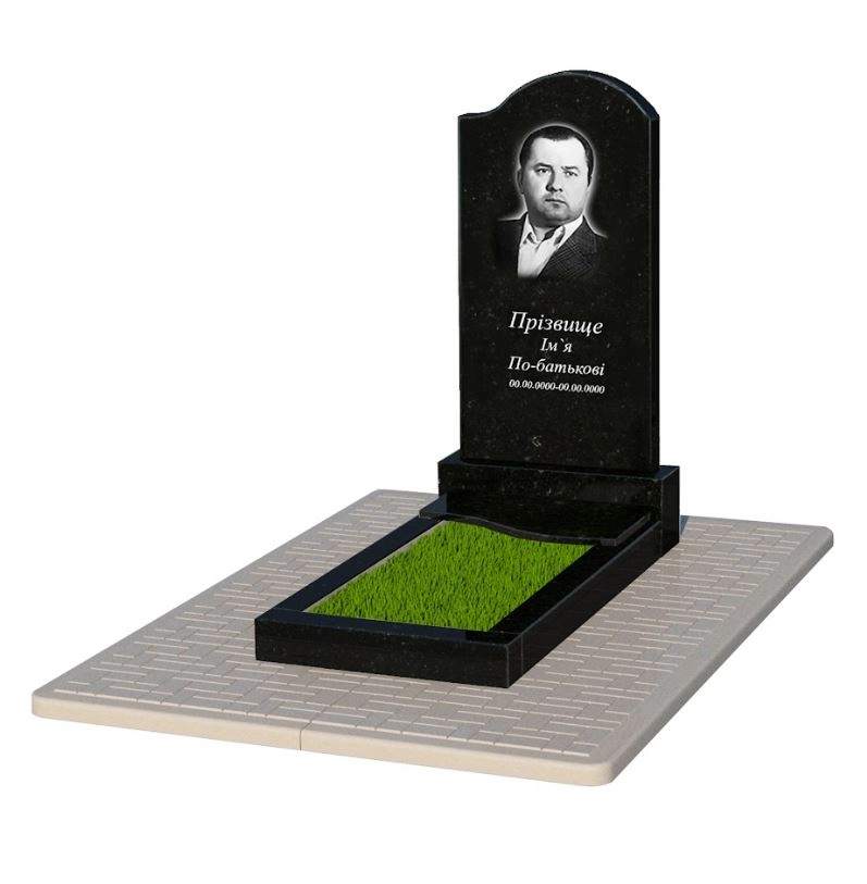 Основное Гранитный памятник отцу одинарный из черного гранита Коростышев с волной резной к5-kor-pf-100-50-08-011-r-pbd2