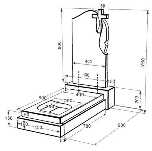 Розміри Гранітний пам'ятник з листом різьблена робота одинарний із чорного граніту Коростишів к13-kor-pf-80-40-05-142-r