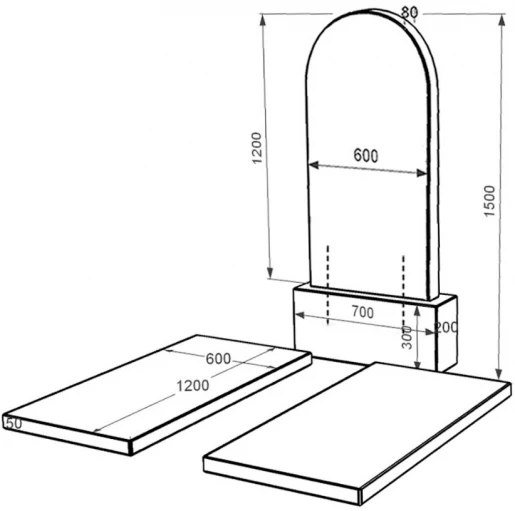 Размеры Двойной гранитный памятник из черного гранита Коростышев с полукруглой стелой к17-kor-pf-120-60-08-006