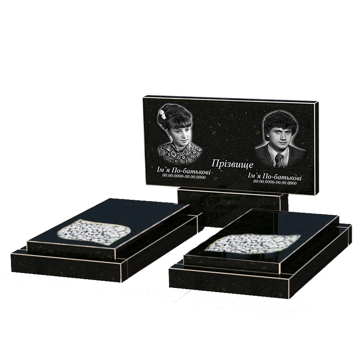 Основное Двойной гранитный надгробный камень из черного гранита Коростышев с листом резная работа к22-kor-npf-50-100-08-001