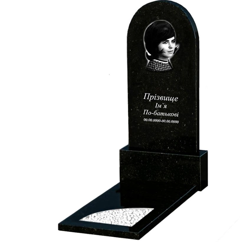 Основне Гранітний пам'ятник з вирізаним куточком одинарний із чорного граніту Коростишів к9-kor-pf-120-60-08-006