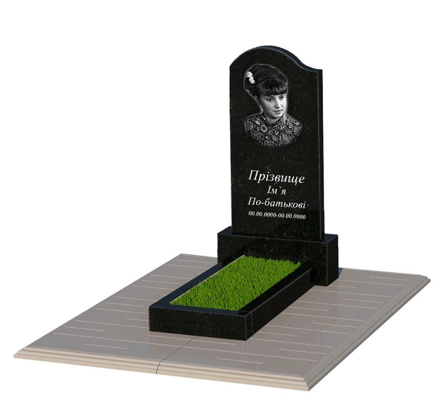 Основне Гранітний пам'ятник для доньки одинарний із чорного граніту Коростишів з хвилею різьблений к1-kor-pf-80-40-05-011-l-pbd1