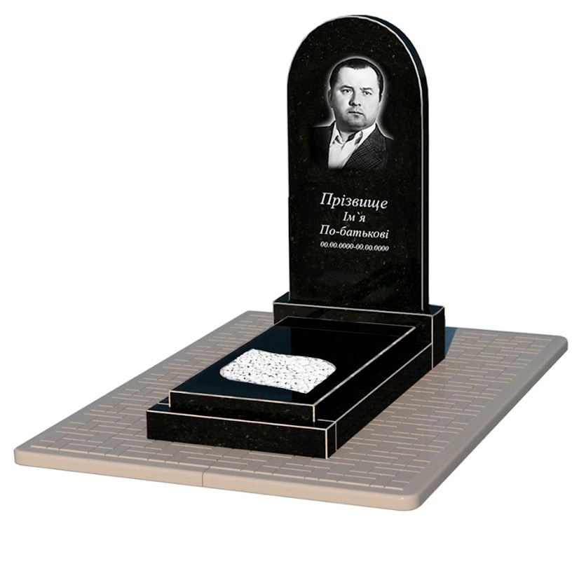 Основне Пам'ятник із граніту із чорного граніту Коростишів одинарний з листом різьблена робота к13-kor-npf-100-50-08-006-pbd2