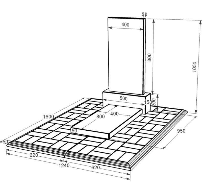 Розміри Гранітний пам'ятник прямокутний одинарний із чорного граніту Коростишів без різьблених робіт к7-kor-pf-80-40-05-001-pbd1