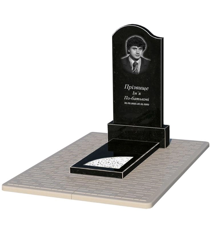 Основне Гранітний пам'ятник із неполірованими фасками одинарний із чорного граніту Коростишів з вирізаним куточком к9-kor-npf-100-50-08-011-l-pbd2