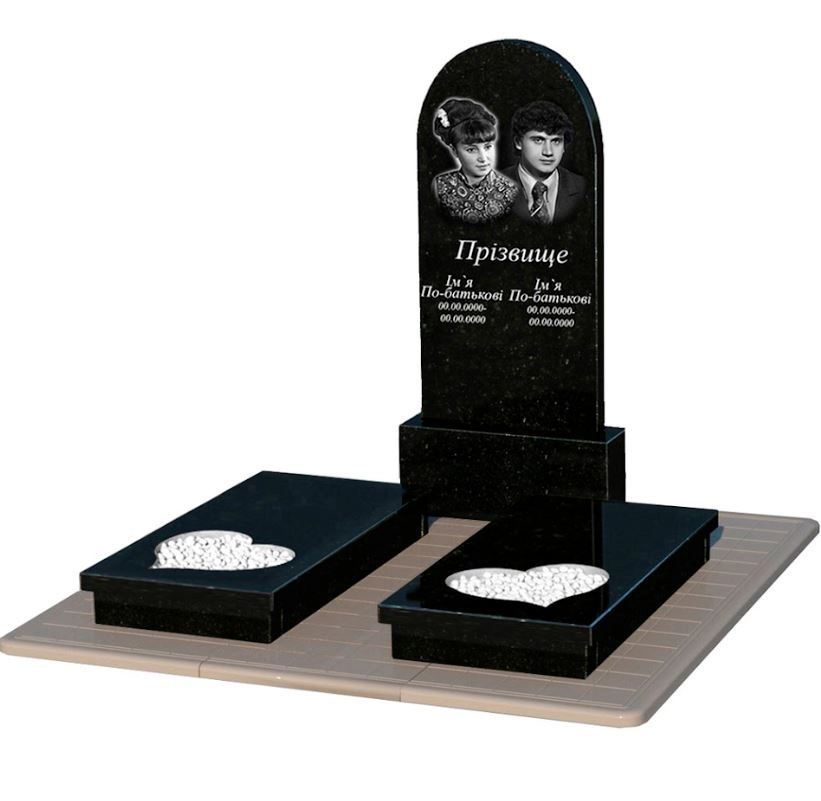 Основное Гранитный надгробный камень с двумя надгробиями двойной из черного гранита Коростышев с сердцем резная работа к20-kor-pf-120-60-08-006-pbd3
