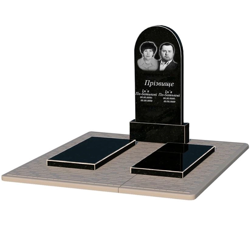 Основне Гранітна могильна плита зі стелою напівкруглої форми подвійний із чорного граніту Коростишів к17-kor-npf-100-50-08-006-pbd2