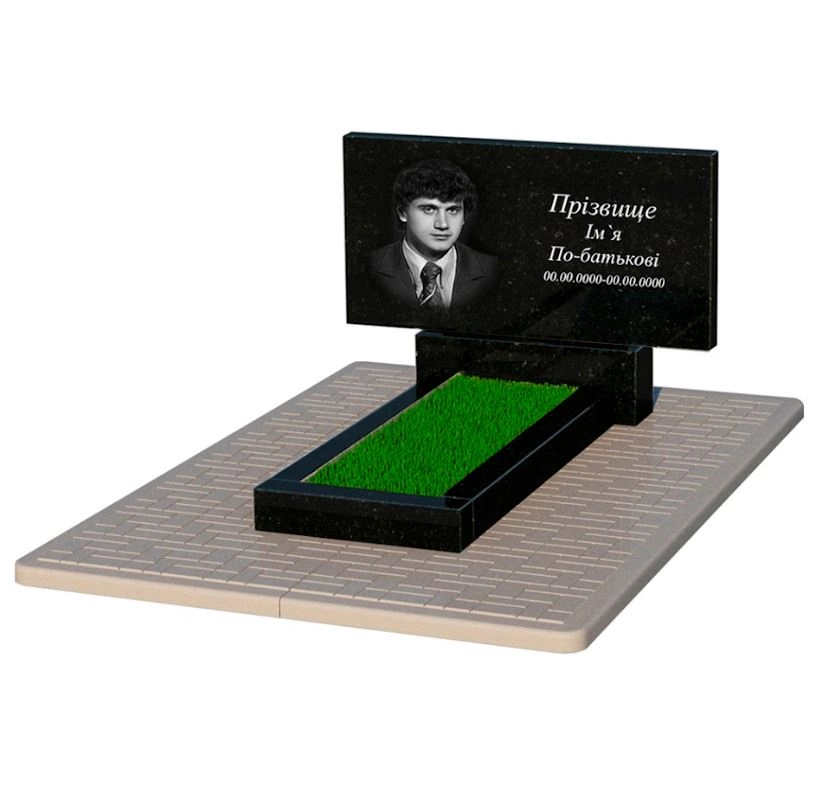 Основное Гранитный памятник среднего размера одинарный из черного гранита Коростышев без резных работ к1-kor-pf-50-100-08-001-pbd2