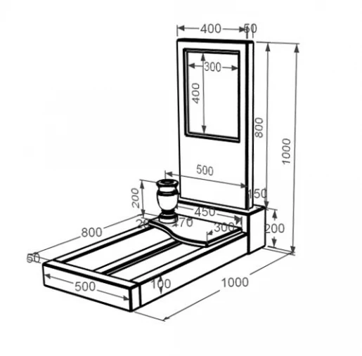 Размеры Мраморный памятник на могилу цветной одинарный из бежевого мрамора Дайна с волной резной к5-dan-pf-80-40-05-001