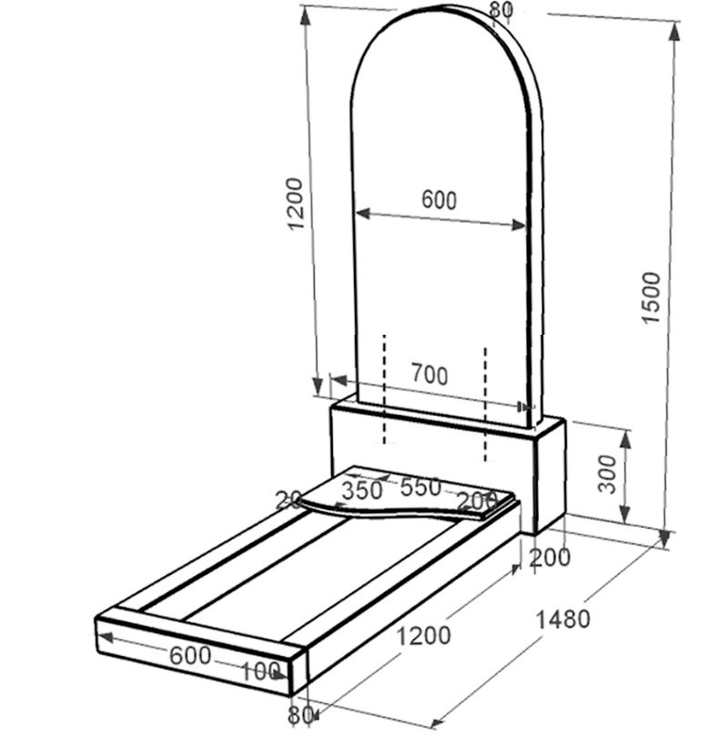 Розміри Гранітний кам'яний надгробок батькові одинарний із чорного граніту Коростишів з хвилею різьблений к4-kor-pf-120-60-08-006
