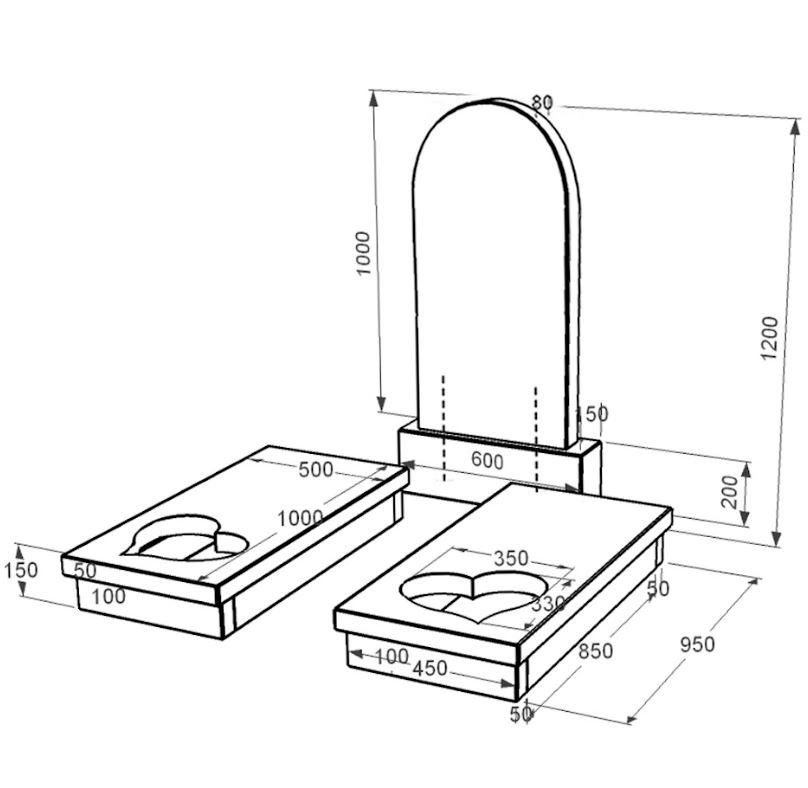 Размеры Гранитный памятник на двоих из черного гранита Коростышев с сердцем резная работа к20-kor-pf-100-50-08-006