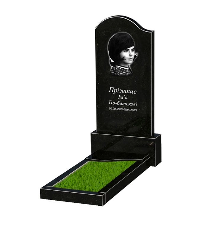 Основне Гранітна плита на могилу доньці одинарна із чорного граніту Коростишів з хвилею різьблена к4-kor-npf-120-60-08-011