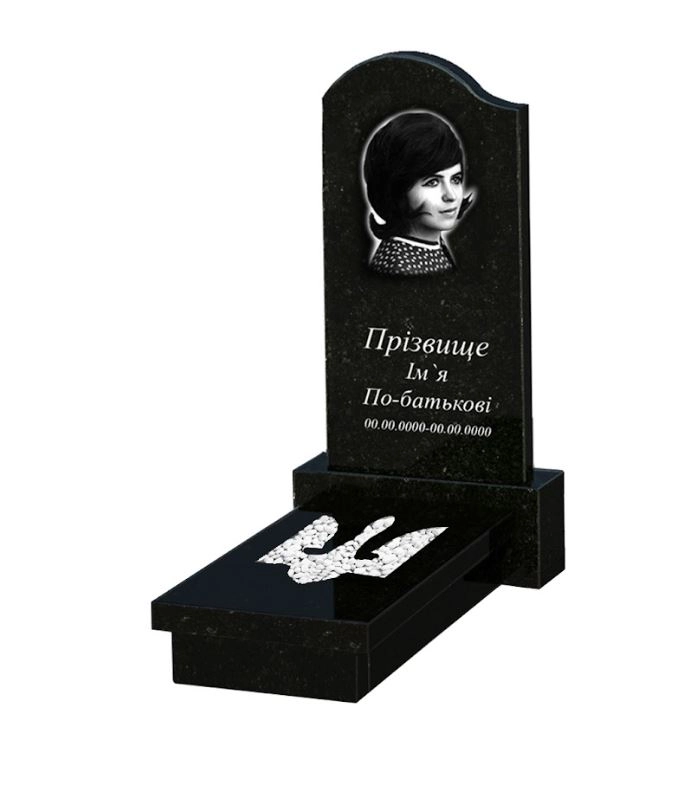 Основне Гранітний пам'ятник з Тризубом вирізаним одинарний із чорного граніту Коростишів к8-kor-pf-80-40-08-011-l