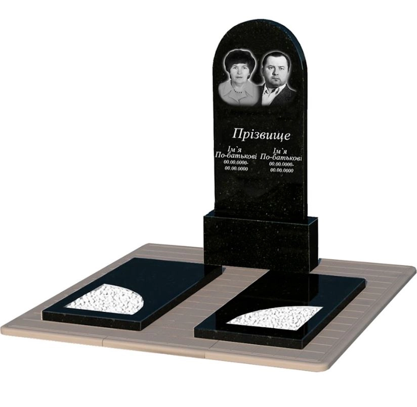 Основне Надгробок із граніту великого розміру подвійний із чорного граніту Коростишів з вирізаним куточком к18-kor-pf-120-60-08-006-pbd3