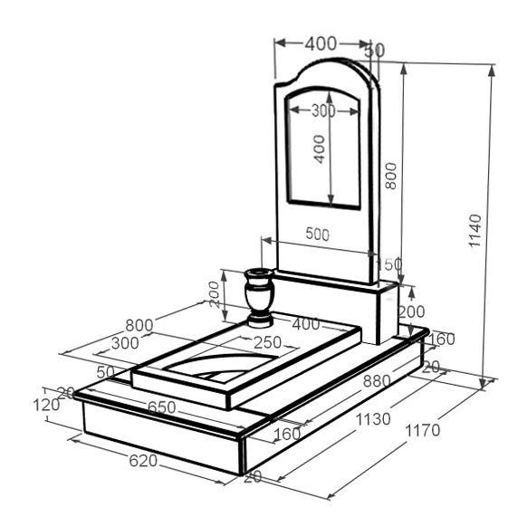 Розміри Мармуровий пам'ятник мамі одинарний з білого мармуру Волокас з вирізаним куточком к9-vol-pf-80-40-05-011-r-ck