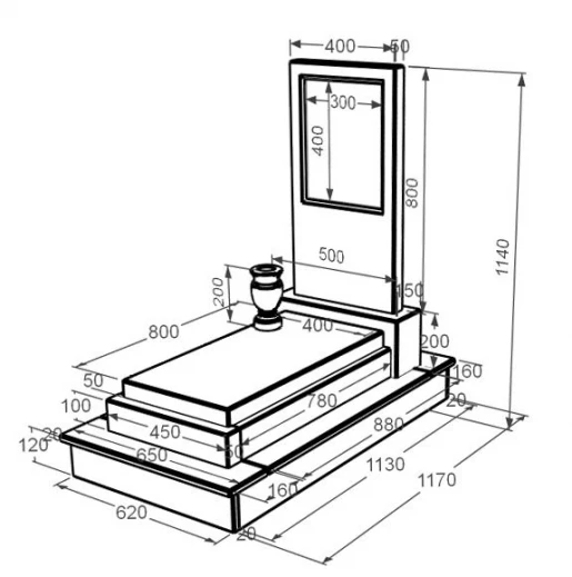 Размеры Мраморное надгробие без резных работ одинарное из бежевого мрамора Дайна к12-dan-pf-80-40-05-001-ck