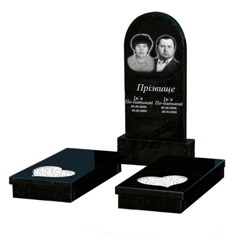 Основное Гранитный памятник на двоих из черного гранита Коростышев с сердцем резная работа к20-kor-pf-100-50-08-006