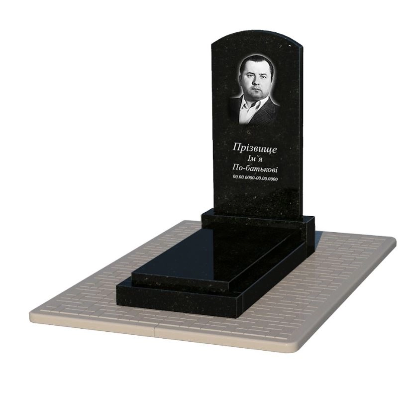 Основне Гранітний пам'ятник для могили одинарний з дугою різьблений із чорного граніту Коростишів Дуга 009 к12-kor-pf-100-50-08-009-pbd2