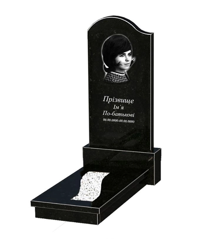 Основне Гранітний пам'ятник жіночий одинарний із чорного граніту Коростишів з хвилею та смугою різьблений к23-kor-npf-120-60-08-011