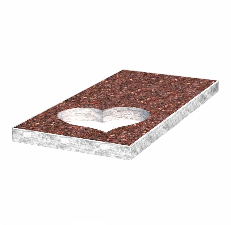 Основне Надгробна плита коричневого кольору 1000x500x50 з Токівського граніту із неполірованими фасками серія Серце ліва pl-tok-npf-npt-100-50-05-SERCE-l