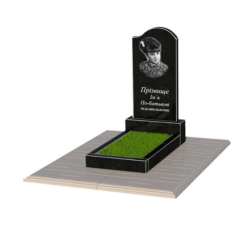 Основне Гранітний пам'ятник фігурний одинарний із чорного граніту Коростишів з хвилею різьблений к2-kor-npf-80-40-05-011-r-pbd1