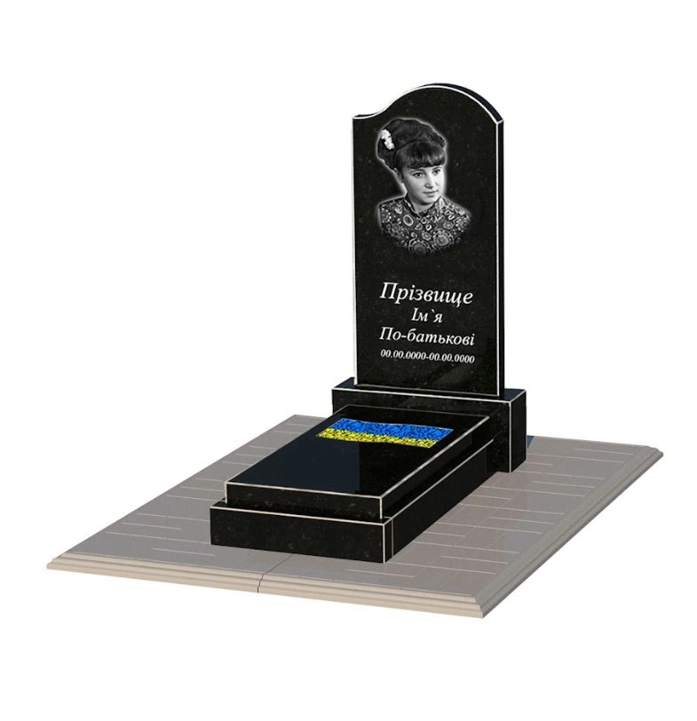 Основное Памятник из гранита стела 80x40 см одинарный из черного гранита Коростышев с вырезанным флагом к6-kor-npf-80-40-08-011-r-pbd1