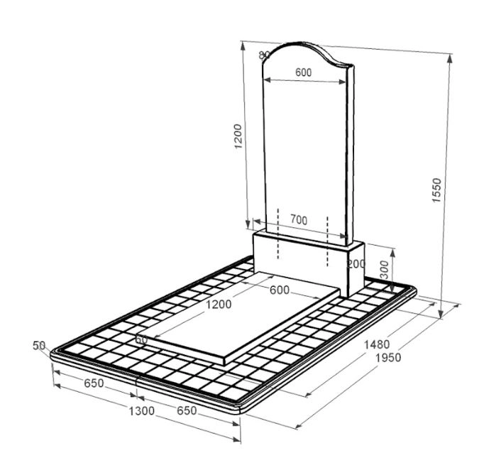 Розміри Надгробок на могилу із граніту висотою 150 см одинарний із чорного граніту Коростишів з хвилею різьблений к7-kor-npf-120-60-08-011-l-pbd3