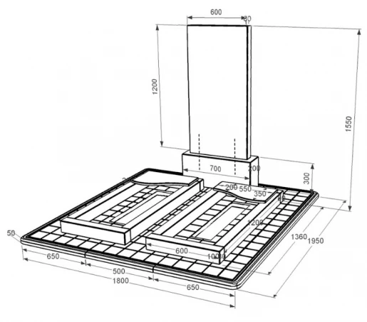 Размеры Памятник из гранита с бетонной плитой двойной из черного гранита Коростышев с волной резной к16-kor-pf-120-60-08-001-pbd3