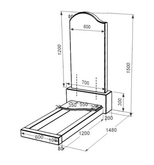 Розміри Гранітна плита на могилу доньці одинарна із чорного граніту Коростишів з хвилею різьблена к4-kor-npf-120-60-08-011