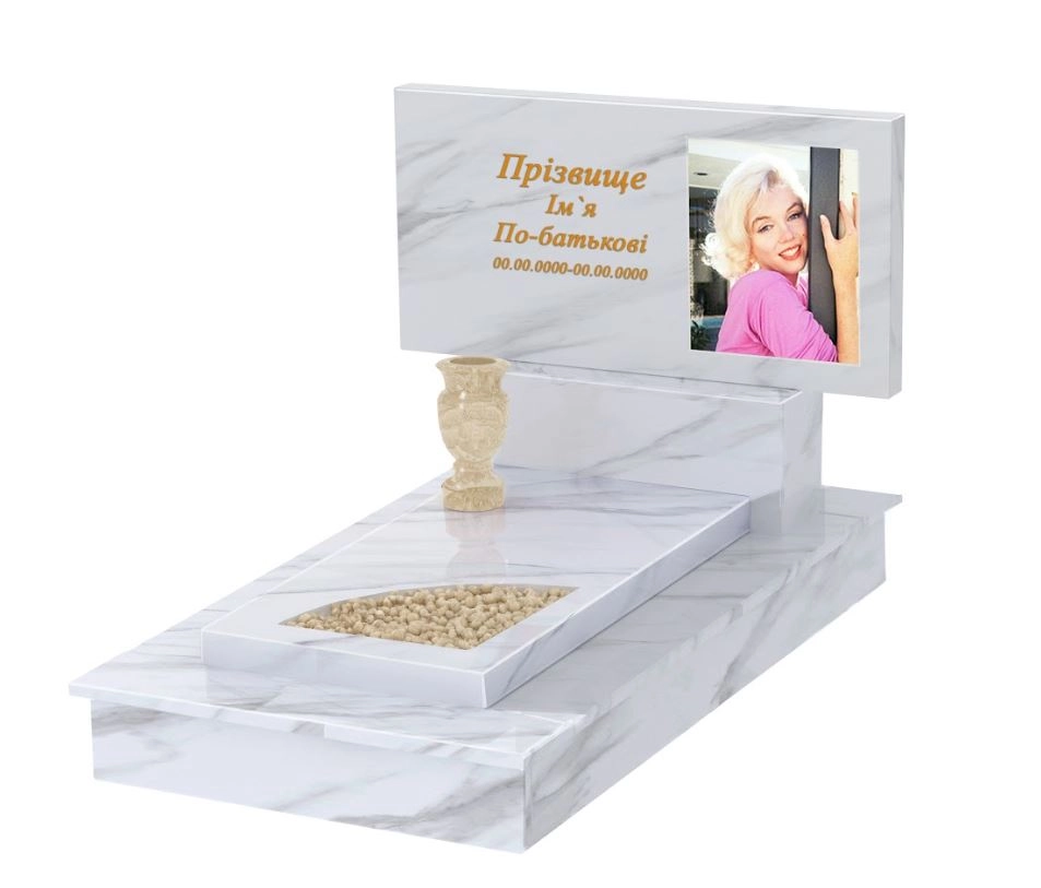 Основне Мармуровий пам'ятник для дівчини одинарний з білого мармуру Волокас з вирізаним куточком к9-vol-pf-40-80-05-001-ck