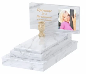 Мармуровий надгробок без різьблених робіт одинарний з білого мармуру Волокас к12-vol-pf-50-100-08-001-ck