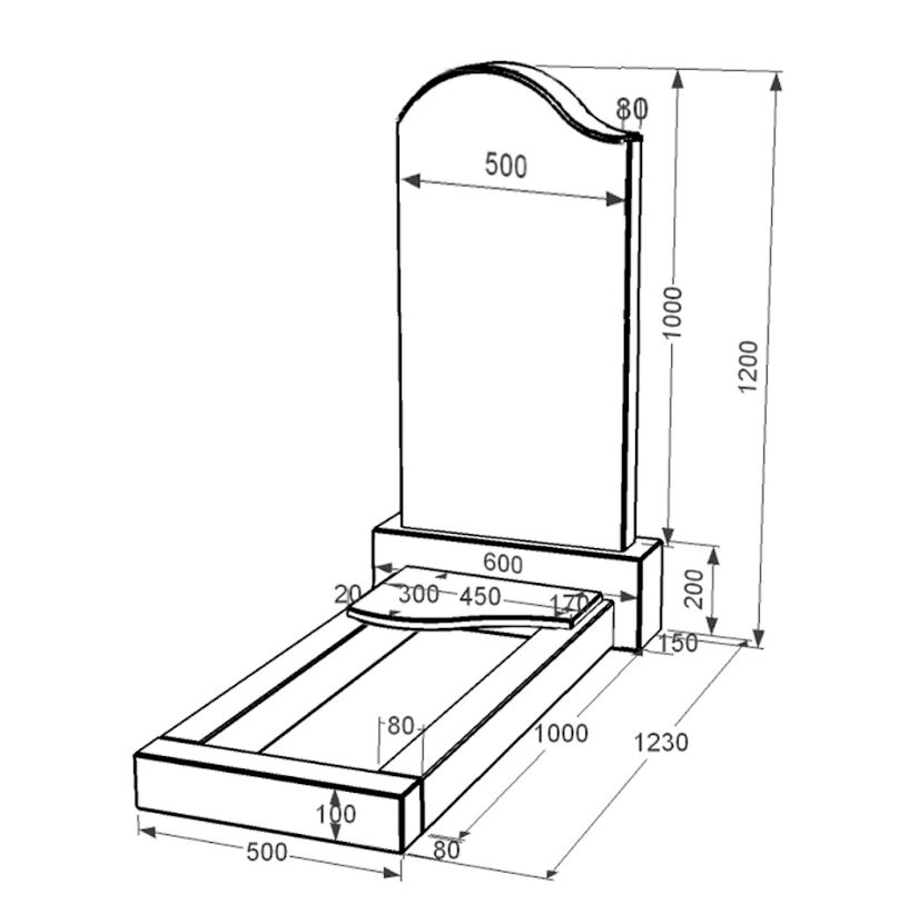 Размеры Гранитный памятник высотой 120 см одинарный из черного гранита Коростышев с волной резной к4-kor-npf-100-50-08-011
