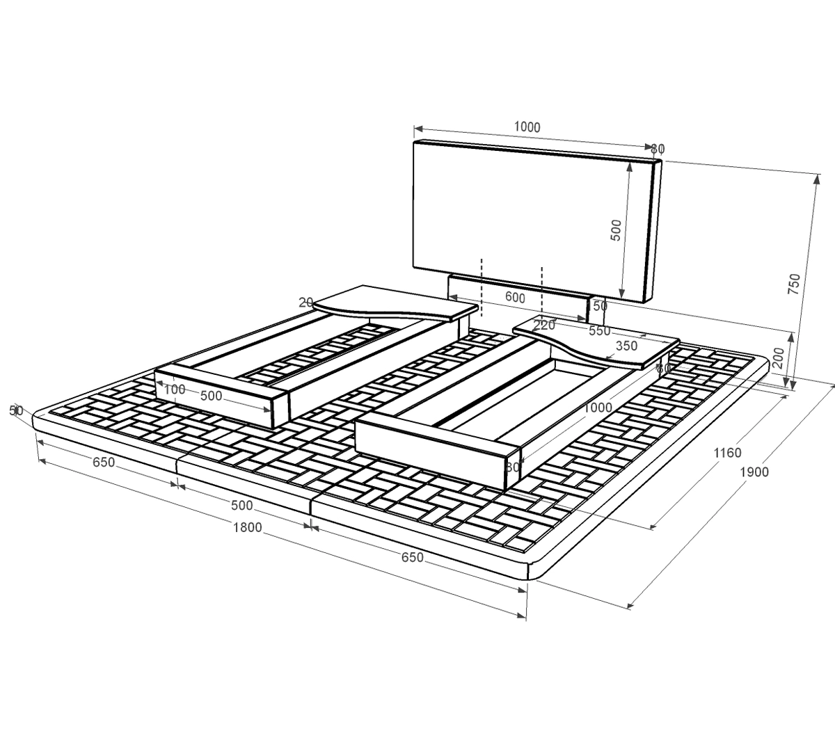 Розміри Гранітний пам'ятник з декоруванням штучною травою подвійний із чорного граніту Коростишів з хвилею різьблений к15-kor-npf-50-100-08-001-pbd2