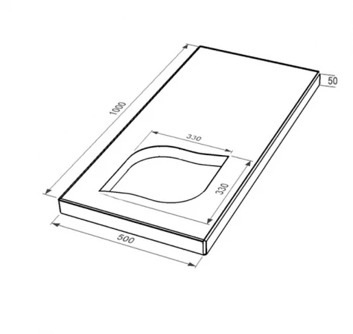 Размеры Надгробная плита из Токовского гранита 1000x500x50 с неполированными фасками серия Лист левая pl-tok-npf-pt-100-50-05-LISTOK-l