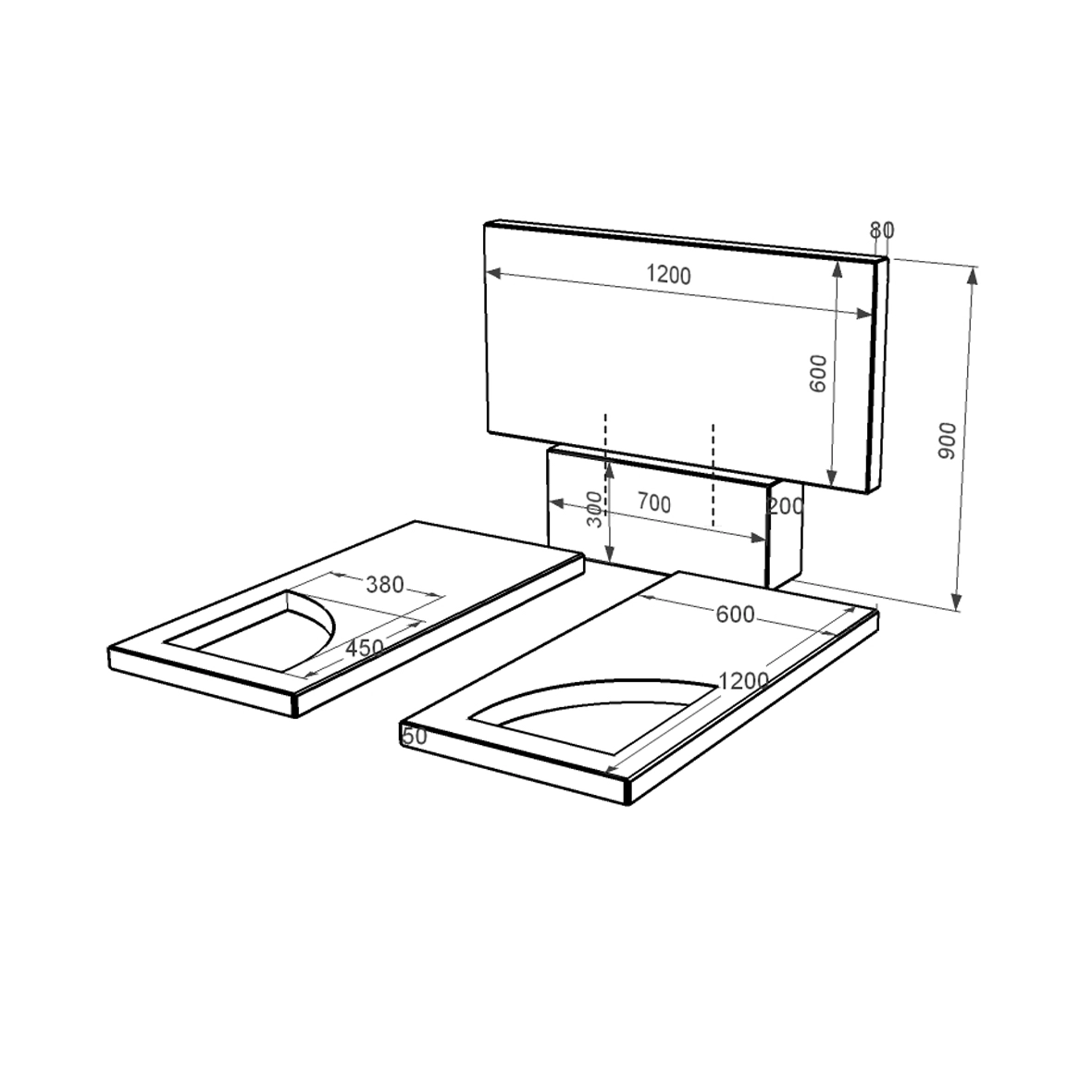 Розміри Гранітний пам'ятник з надгробною плитою подвійний із чорного граніту Коростишів з вирізаним куточком к18-kor-npf-60-120-08-001