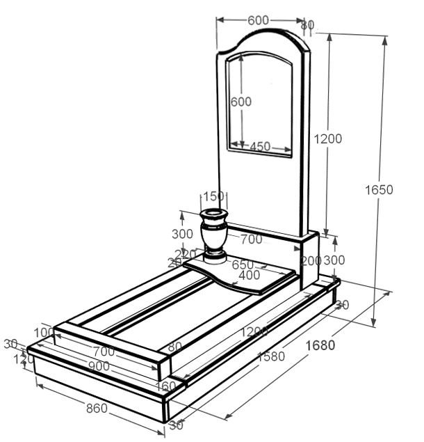 Розміри Мармуровий пам'ятник з квітником одинарний з білого мармуру Волокас з хвилею різьблений к5-vol-pf-120-60-08-011-r-ck