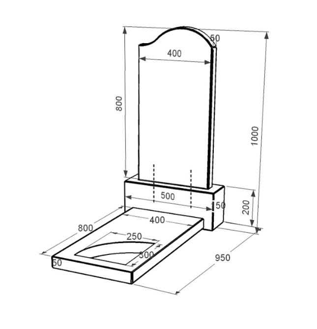 Розміри Гранітний пам'ятник чоловічий одинарний із чорного граніту Коростишів з хвилею та куточком різьблений к9-kor-npf-80-40-05-011-r