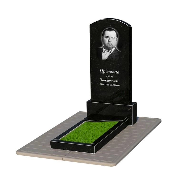 Основне Пам'ятник із граніту з лівим нижнім надгробком одинарний з хвилею різьблений із чорного граніту Коростишів Дуга 009 к4-kor-npf-120-60-08-009-pbd3