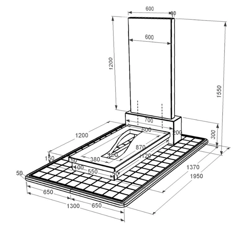 Размеры Памятник на могилу из гранита с вырезанной полосой одинарный из черного гранита Коростышев к23-kor-npf-120-60-08-001-pbd3