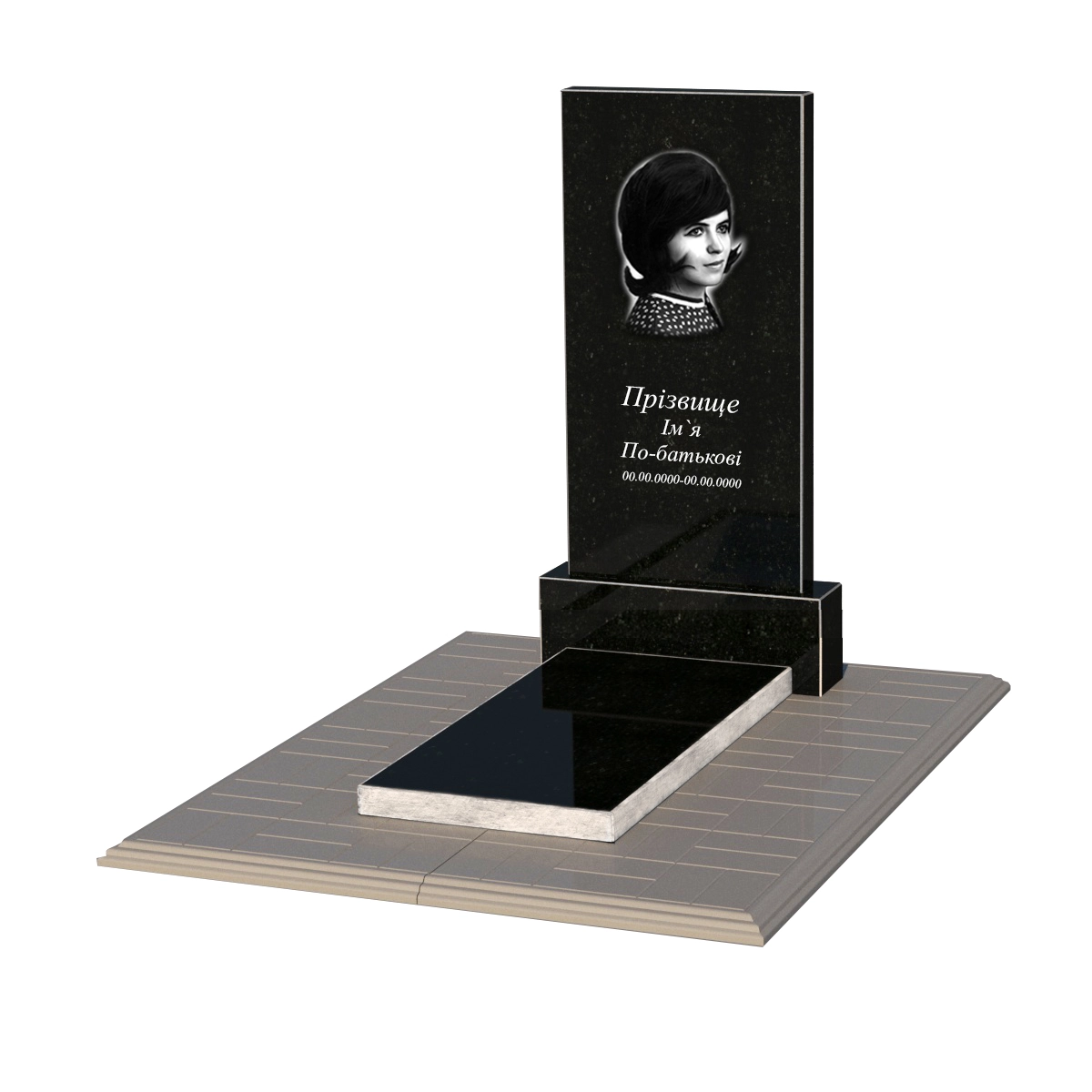 Основное Гранитный памятник стела 100х50 см одинарный из черного гранита Коростышев без резных работ к96-kor-npf-100-50-08-001-pbd1