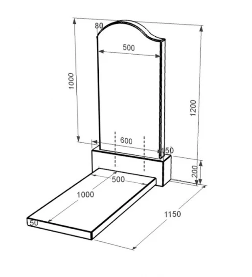 Розміри Надгробок на могилу із граніту з надгробною плитою одинарне із чорного граніту Коростишів з хвилею різьблене к7-kor-npf-100-50-08-011