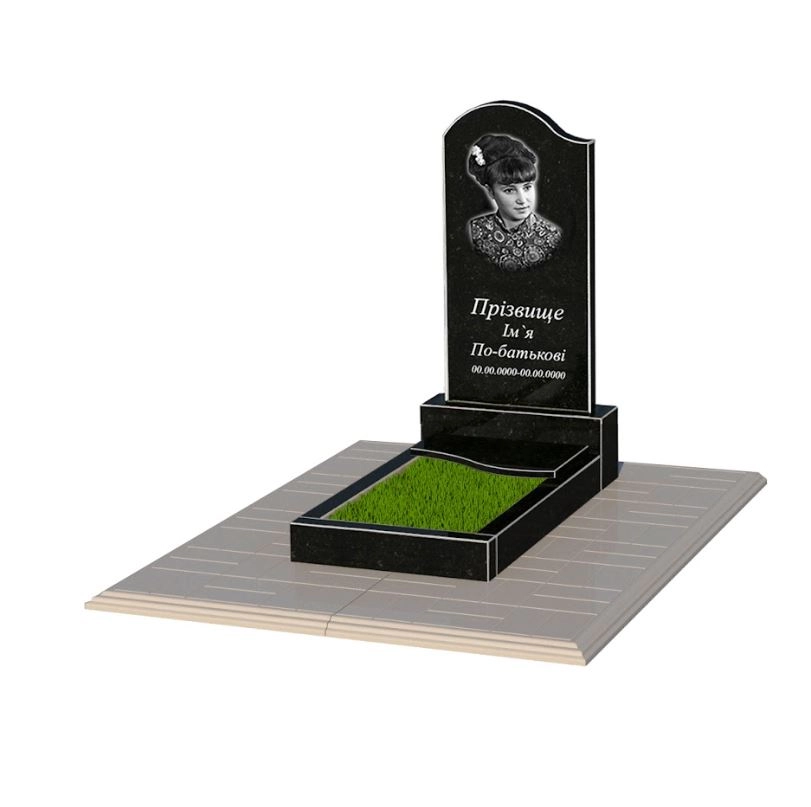 Основне Гранітний камінь на могилу фігурної форми одинарний із чорного граніту Коростишів з хвилею різьблений к5-kor-npf-80-40-05-011-l-pbd1