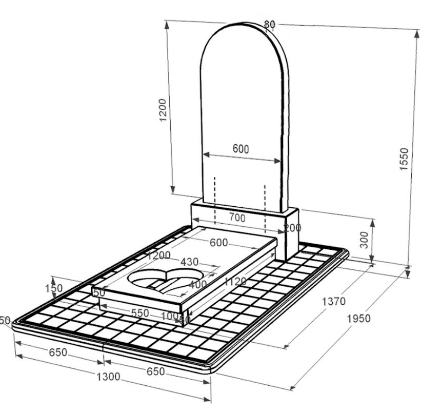 Розміри Гранітний пам'ятник елітний одинарнийіз чорного граніту Коростишів з серцем різьблена робота к11-kor-npf-120-60-08-006-pbd3