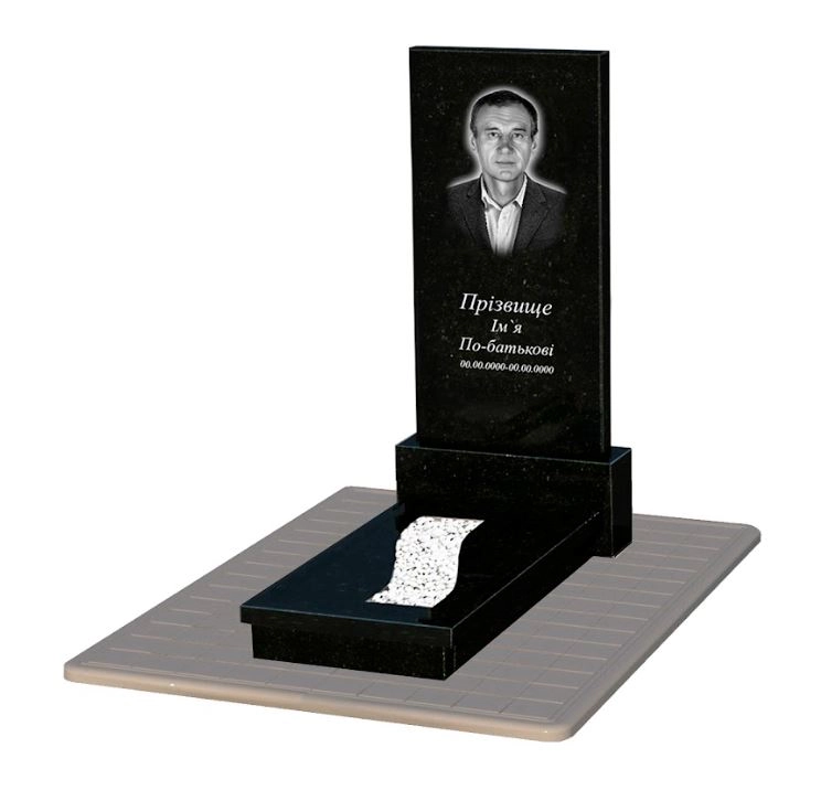 Основное Памятник на кладбище из гранита с вырезанной полосой одинарный из черного гранита Коростышев к23-kor-pf-120-60-08-001-pbd3