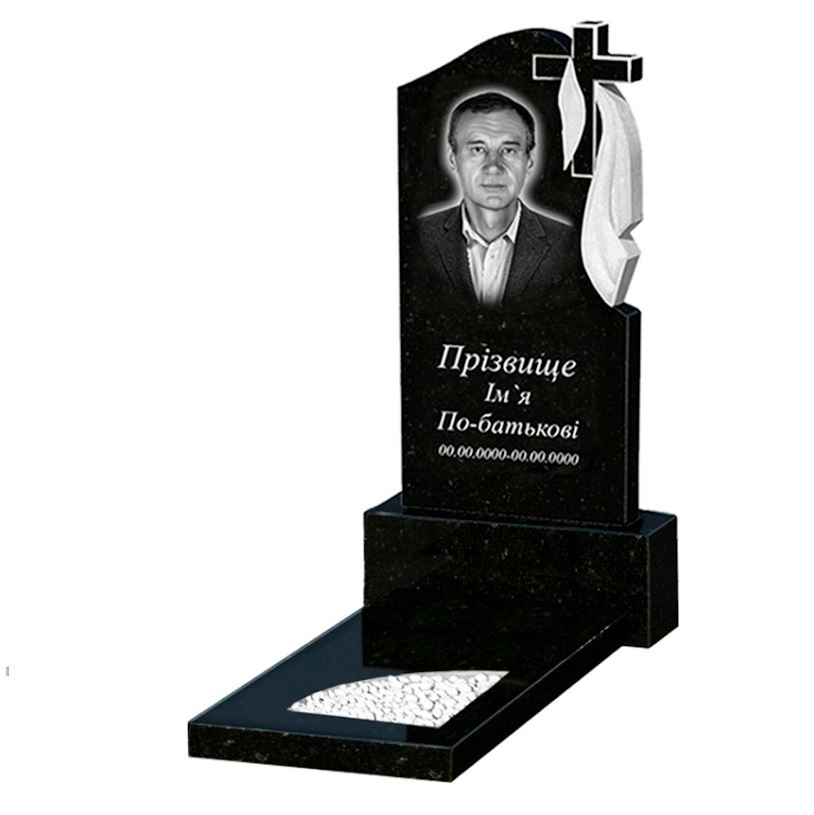 Основне Гранітна могильна плита для тата одинарна із чорного граніту Коростишів з вирізаним куточком к9-kor-pf-80-40-05-142-r